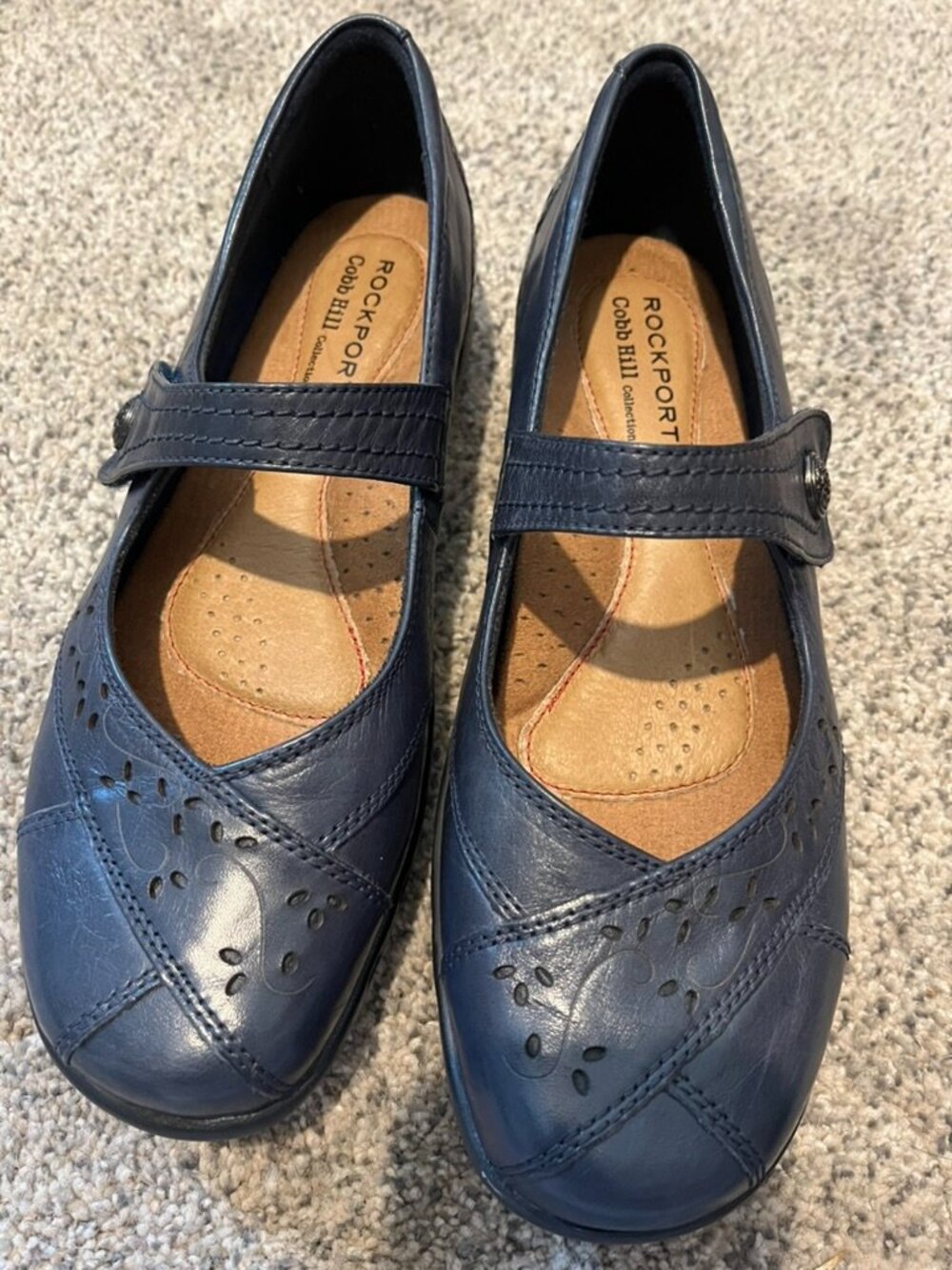 ROCKPORT NAVY LEATHER MARYJANE LOAFERS SZ 8W